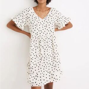 MADEWELL Lightspun Ruffle-Sleeve Babydoll Dress in Dot Toss